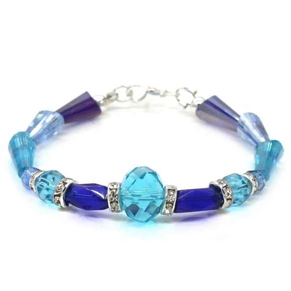 My Bead Emporium Jewelry - Bracelet with light blue and dark blue crystals, Rhinestones, lobster clasp.